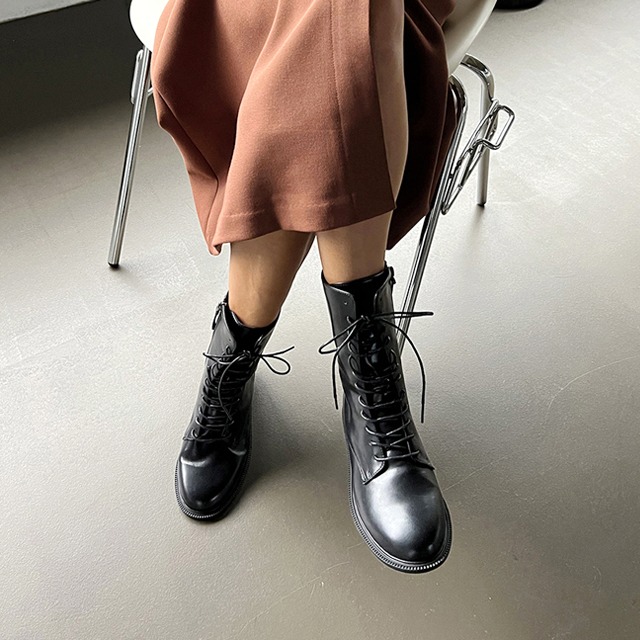 레이스업 플랫워커 여자 미들부츠 (1.8cm)